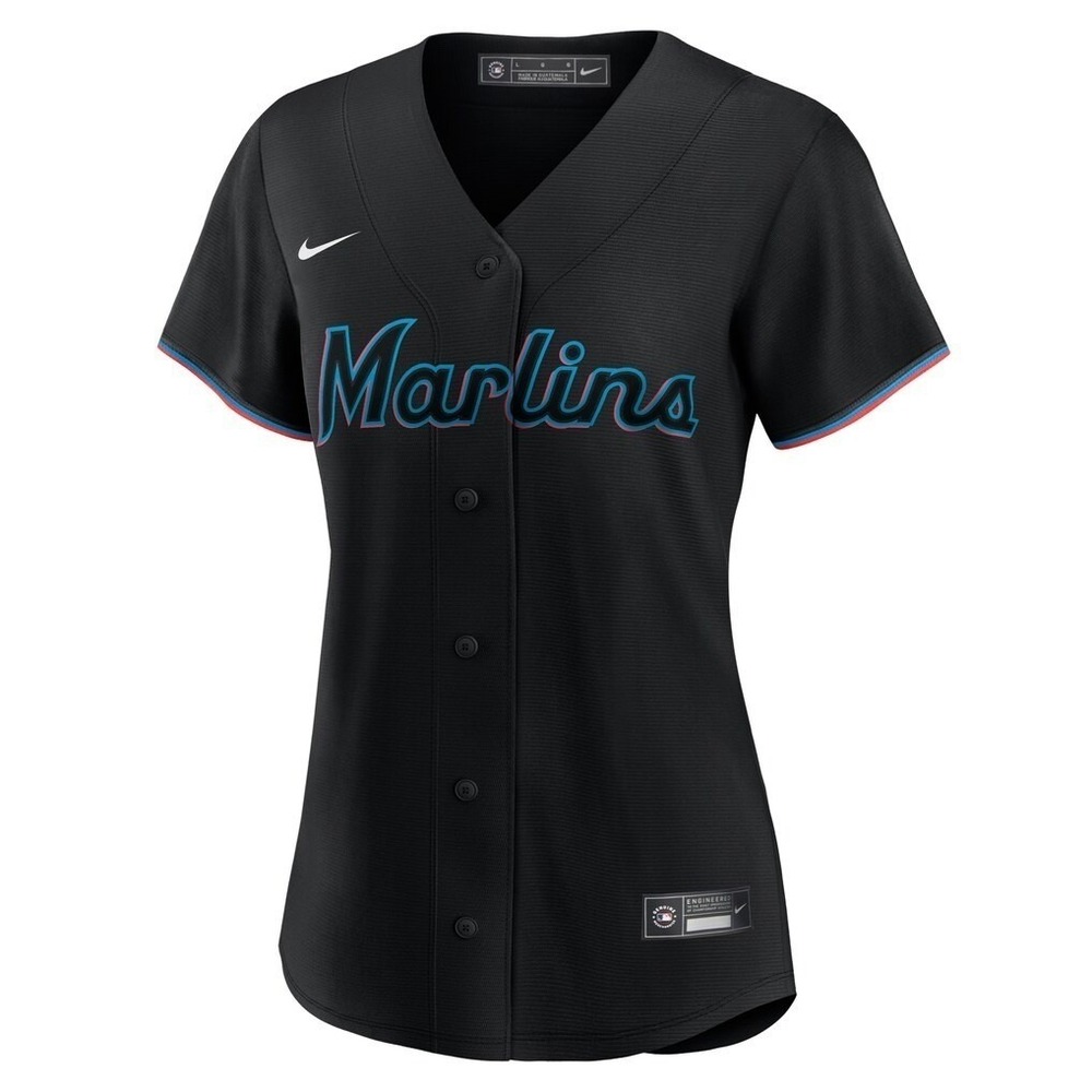 Nike Women's Black Marlins Athletic Button-Up Shorts Jersey with Teal Accents